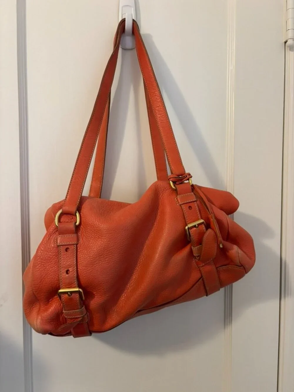 Vintage Prada Original Deerskin Leather Satchel Coral/Red (Faded Edges)